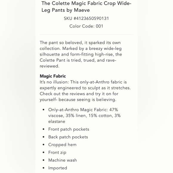 MAEVE ANTHROPOLOGIE The Colette Magic Fabric Crop Wide-Leg Pants Cocoa 31 - Picture 12 of 12